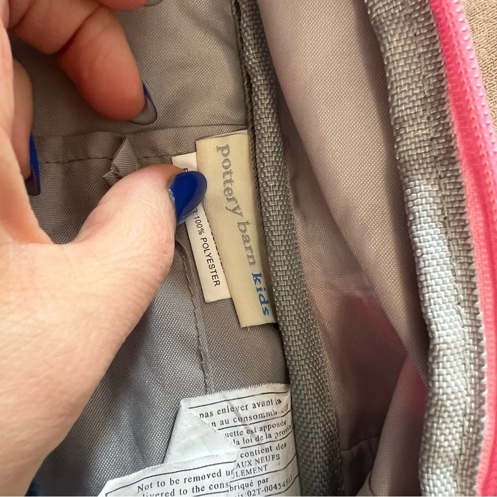 Pottery Barn Pink and  grey Ballerina Backpack with Noelle engraving on